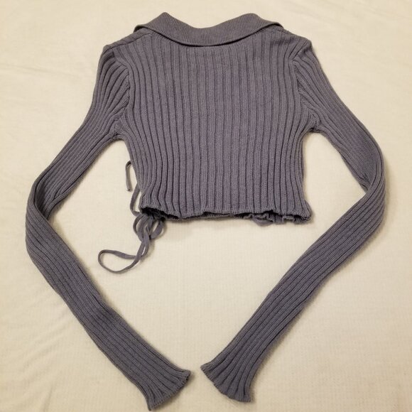 Aeropostale Periwinkle Long Sleeve Knit Crop Wraparound Collar Top Women xsmall - Picture 3 of 10